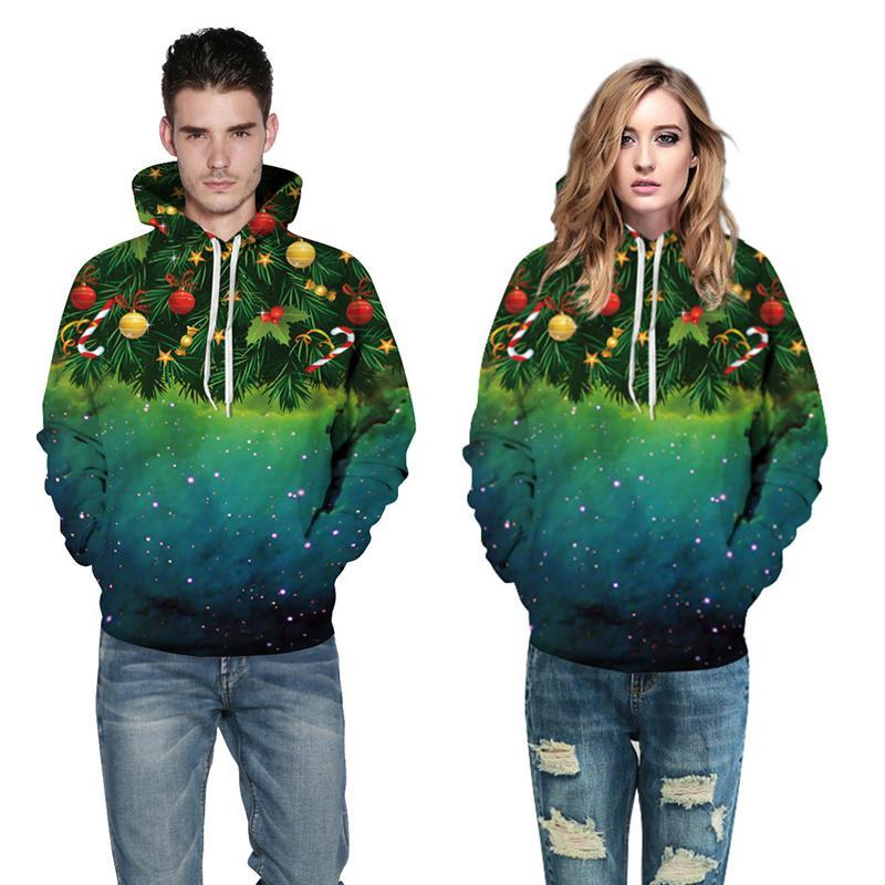 3D Print Hoodie - Sky Christmas Tree Print Pullover Hoodie  CSS054