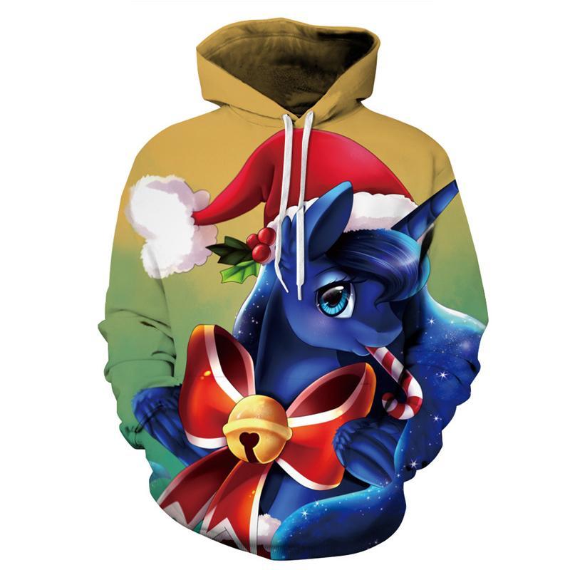 3D Print Hoodie - Cartoon Unicorn Printing Christmas Pullover Hoodie  CSS046