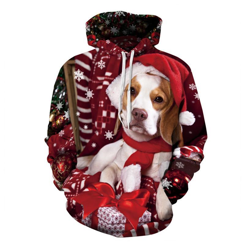 3D Print Hoodie - Cute Christmas Dog Pattern Pullover Hoodie  CSS041