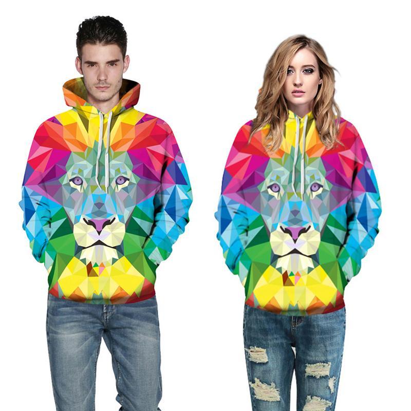 3D Print Hoodie - Colorful Lion Pattern Pullover Hoodie  CSS028