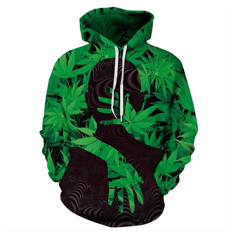 3D Print Hoodie - Green Weed Leaves  Pattern Pullover Hoodie  CSS025