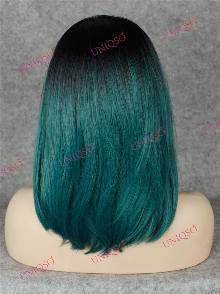 Premium Wig - Ombre Black & Teal Green Lace Front Wig