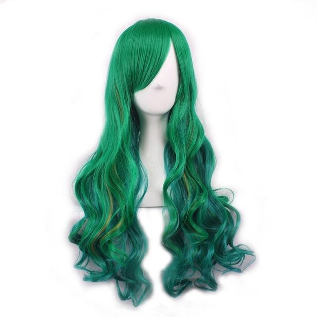 Anime Girl Long Natural Wave Green Synthetic Hair Cosplay Wig