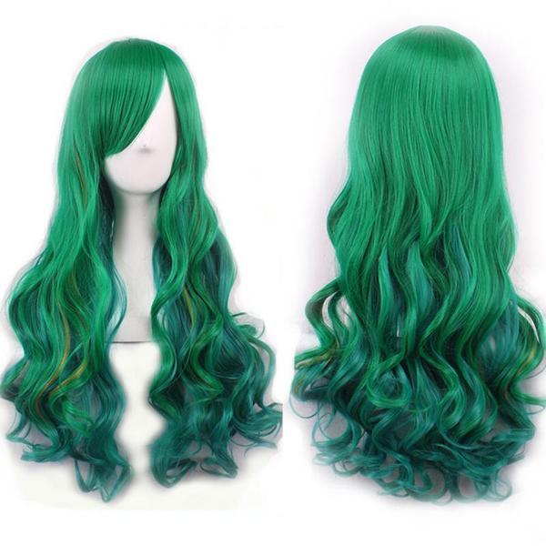 Anime Girl Long Natural Wave Green Synthetic Hair Cosplay Wig