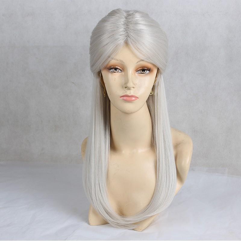 Anime Girl Long Straight Synthetic Silver Hair Cosplay Wig