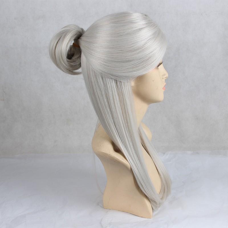 Anime Girl Long Straight Synthetic Silver Hair Cosplay Wig